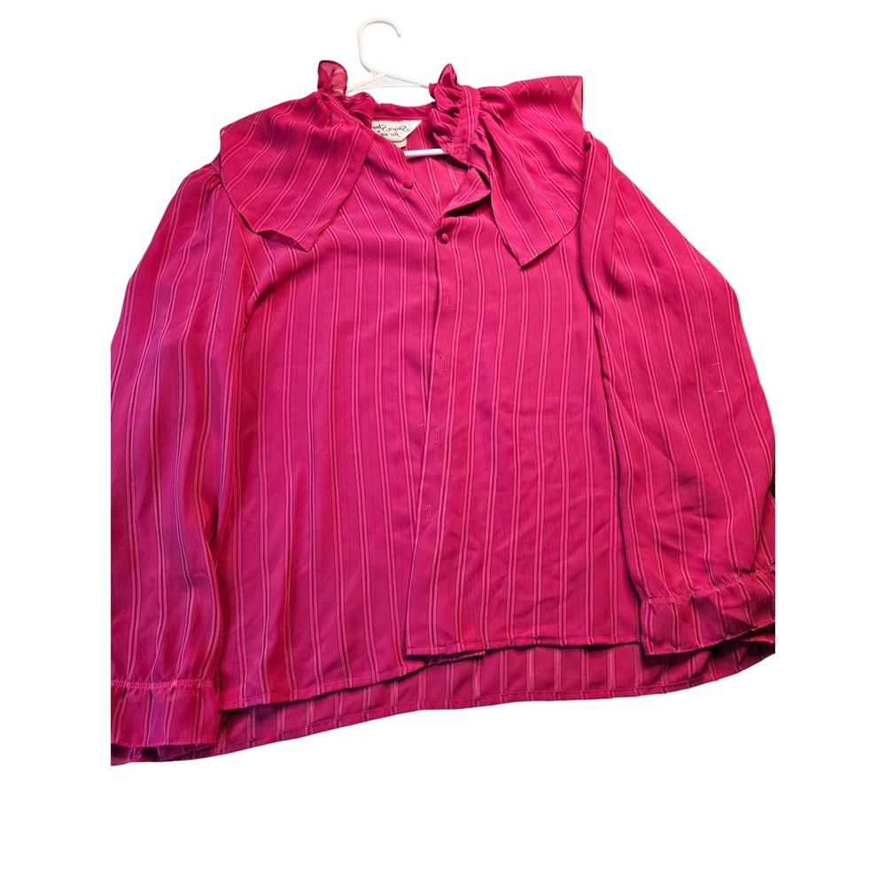 Vintage Ship n Shore Pink Striped Ruffle Neck Button‎ Blouse Top
